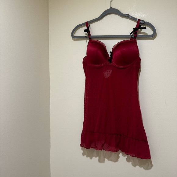 Women’s Blush Brand Sexy Coquette Bow Red Black Eyelet Lingerie Slip Top Size: M - Picture 2 of 15